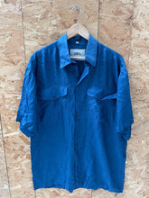 Vintage 90s navy blue 100% pure silk satin oversized short sleeve shirt size large by Enrico Mantoni